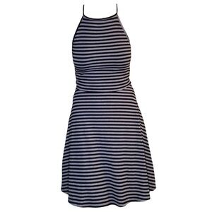 No Boundries black grey striped midi halter dress size small 3-5